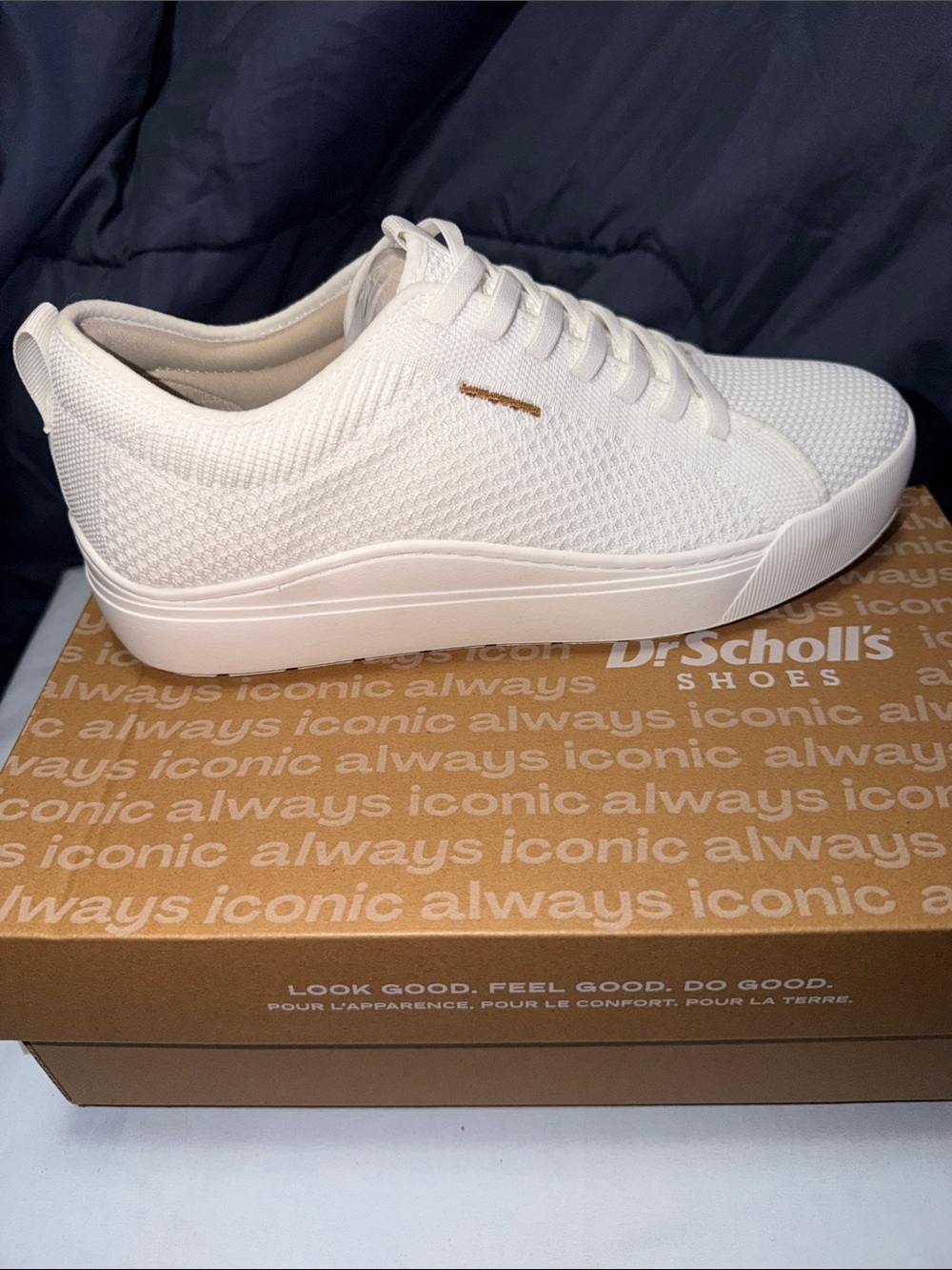 Dr. Scholl's White Knit Platform Sneakers with Brown Accent - Picture 11 of 12